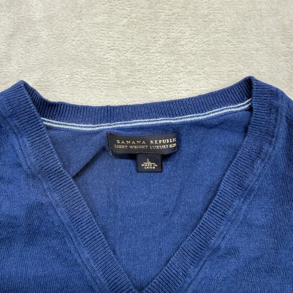Banana Republic Sweater‎ Mens Large Blue Slim Silk Cashmere Blend V-Neck Preppy